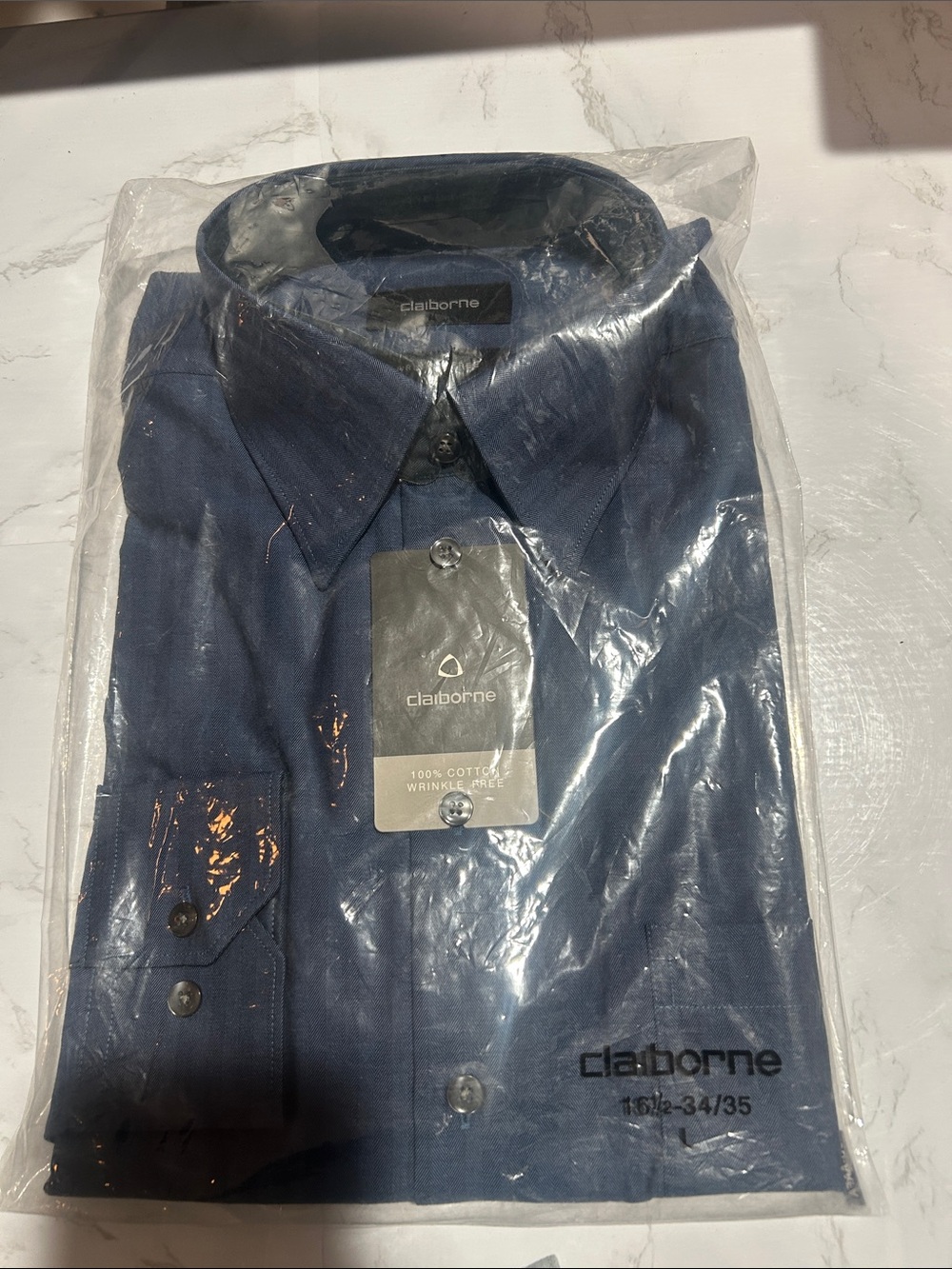 Claiborne Men's Dark Blue Wrinkle-Free Dress Shirt